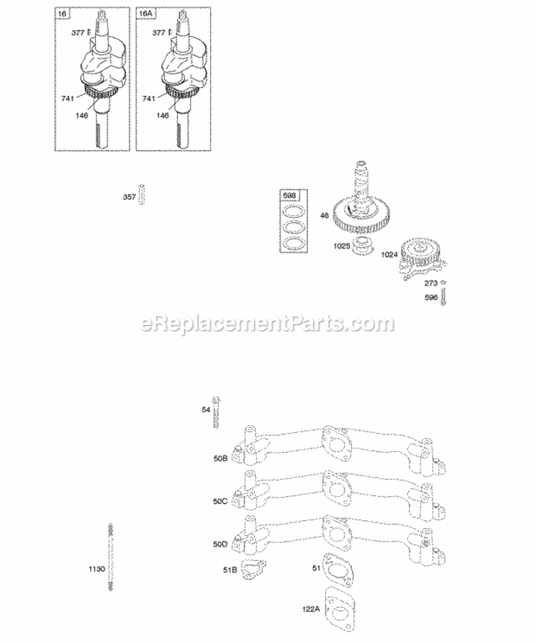 Camshaft Crankshaft Intake Manifold Diagram and Parts List for 303777-1114-E1  Briggs and Stratton Engine